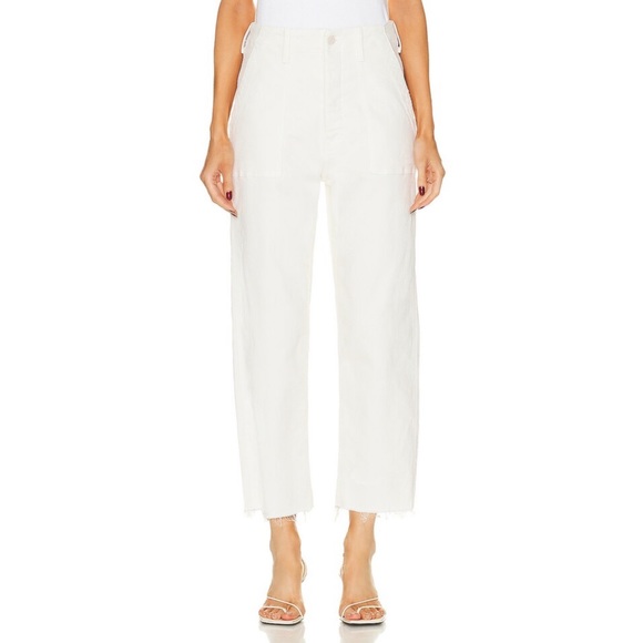 MOTHER Denim Patch Pocket Private Ankle Fray in Cream Puffs White Porkchop Wide - Picture 2 of 16